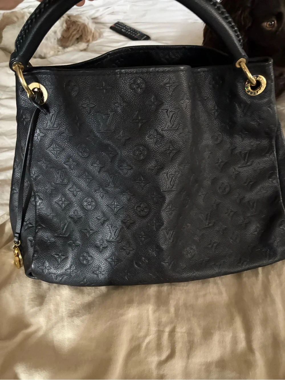Louis Vuitton Black Monogram-Embossed Leather Shoulder Bag with Gold Hardware